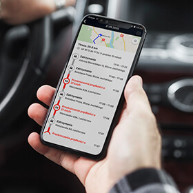 Widok aplikacji Gdzie Jest Auto z funkcją przekroczenie prędkości