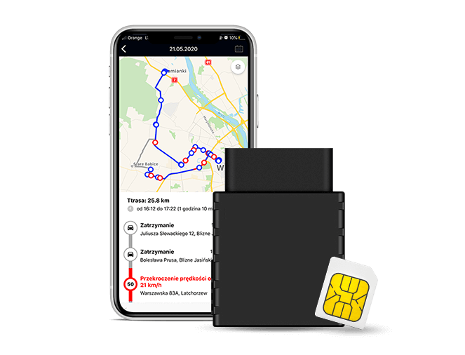 Nadajnik GPS do samochodu z aplikacją Gdzie Jest Auto i kartą SIM