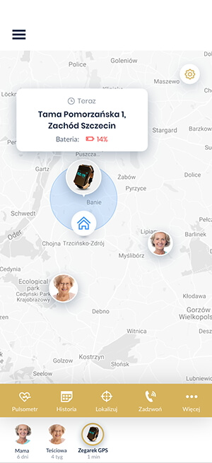 Widok funkcji lokalizacji GPS w aplikacji Bezpieczny Senior