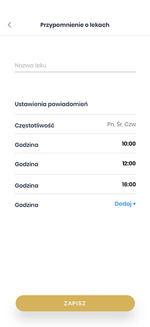 Widok funkcji przypomnienia o lekach w aplikacji Bezpieczny Senior