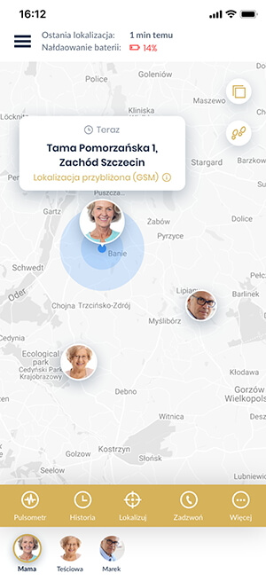 Widok funkcji lokalizacji GPS całą dobę w aplikacji Bezpieczny Senior