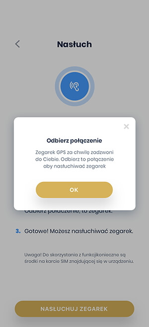 Widok funkcji nasłuchu otoczenia w aplikacji Bezpieczny Senior